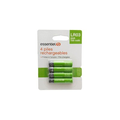Pile rechargeable LR03 AAA Lot de 4 piles 700mAh ESSENTIEL B