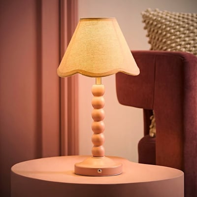 Bobbie Painted Bobbin Rechargeable Table Lamp with Natural Scallop Shade SO'HOME