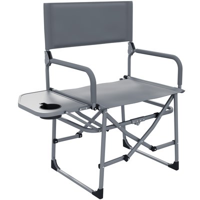 Chaise de camping plage pliable - plateau porte-gobelet - gris OUTSUNNY