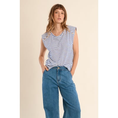 T-shirt marinière en coton avec boutons dorés MOLLY BRACKEN