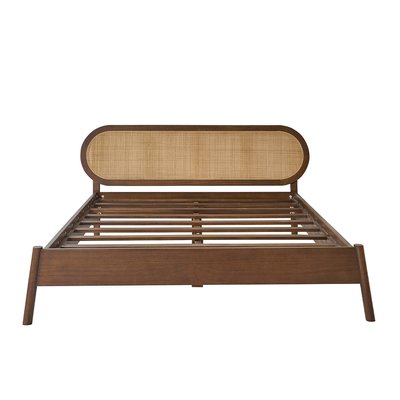 Lit en bois massif et cannage finition noyer 160 cm avec sommier  LILA BERAH GETAH
