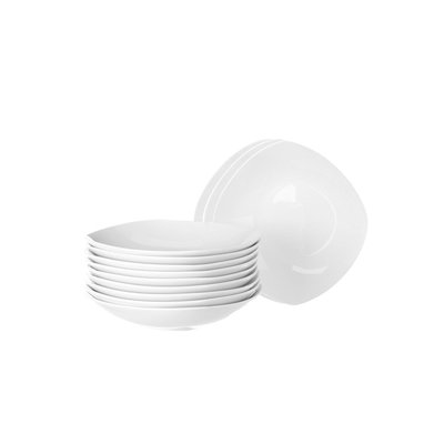 Set de 12 Assiettes à Soupe Carrées en Porcelaine Blanche WADIGA
