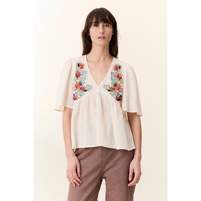 Weite Bluse mit besticktem V-Ausschnitt und Schmetterlingsärmeln, CHOLY LEON & HARPER