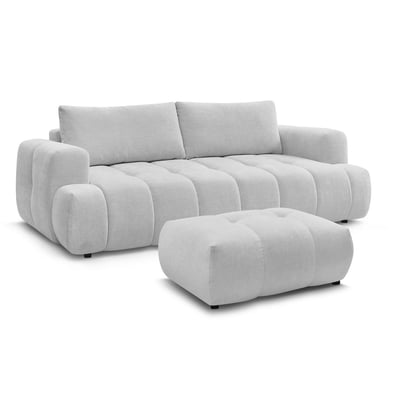 Canapé droit convertible 3 places en tissu lisse avec pouf, FUJI BOBOCHIC