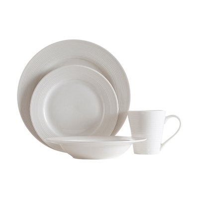 16-Piece White Ribbed Edge Dinner Set SO'HOME