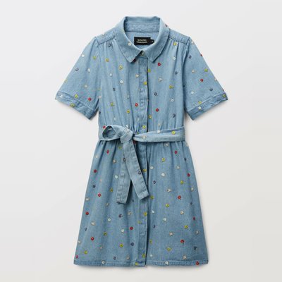 Robe boutonnée col chemise brodée en jean MONOPRIX