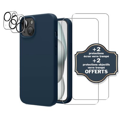 Coque Iphone 15 antichoc + 2 protections écran et 2 protections objectif caméra EVETANE