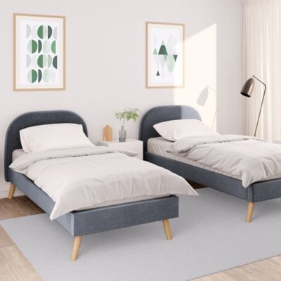 Lit avec sommier à lattes intégré et tête de lit en tissu gris foncé TERRE DE NUIT