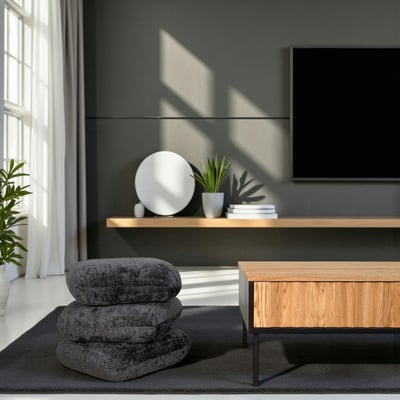 Pouf pivotant en tissu - aspect coussins empilés IENA PIER IMPORT