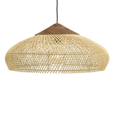 Suspension ronde 65cm en rotin et teck FOLELLI PIER IMPORT