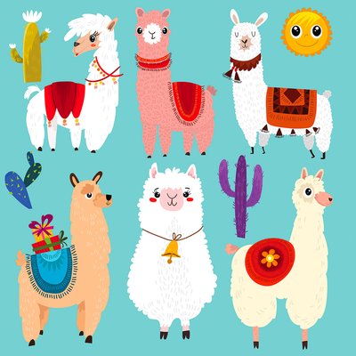 Tableau enfant lamas cartoon alpaga HEXOA