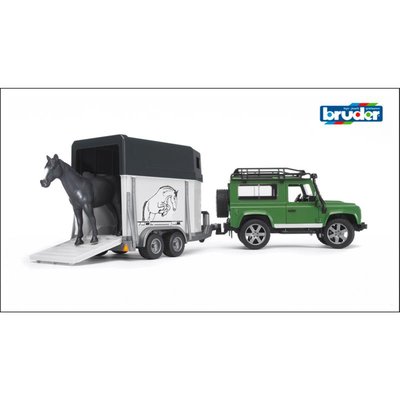 Land Rover Defender avec van pour chevaux et 1 cheva BRUDER