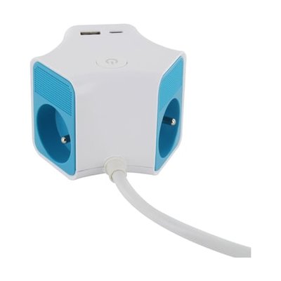 Multiprise Cube 3 X 16a Et 2 Ports Usb Blanc Et Bleu CHACON