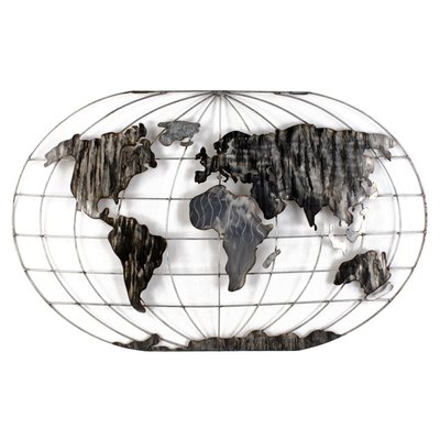 Décoration murale Mappemonde en métal gris et noir 120x75cm PIER IMPORT