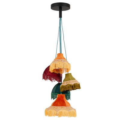 Suspension à franges en soie 5 abat-jours, SALOON KARE DESIGN