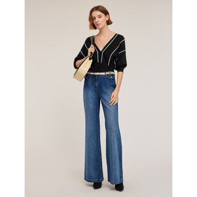 Jean flare en denim de coton mélangé ™, délavage bleu moyen MOTIVI