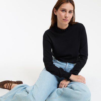 Pull col montant volanté manches longues en coton LA REDOUTE COLLECTIONS