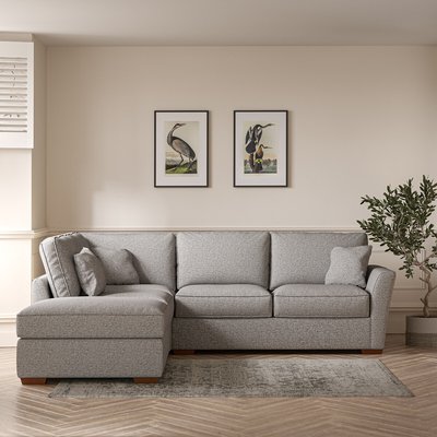Florence Woven Corner Sofa & Modular Footstool Set with Dark Brown Wood Legs (Left Facing) SO'HOME
