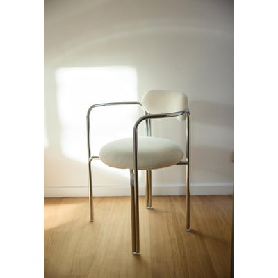 Fauteuil de table en acier chromé et bouclette, Hortense GABRIELLE PARIS