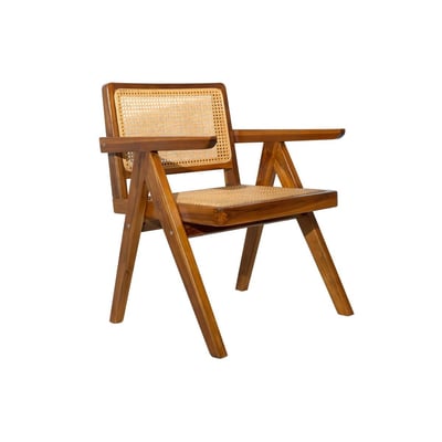 Chaise vintage en bois teck massif et cannage rotin JANNIE MILIBOO