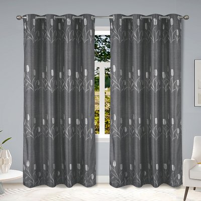 Paire de rideaux occultants tissés brillants avec motif fleur HOME MAISON