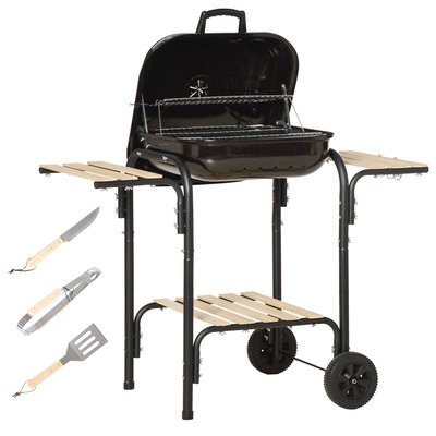 Barbecue à charbon 3 étagères - nombreux accessoires - acier émaillé noir OUTSUNNY