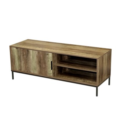 Meuble TV Joya avec 1 porte et 2 niches de rangement - Bois foncé et noir TOILINUX
