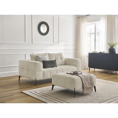 Canapé droit fixe 2 places en tissu bouclette avec pouf, ANIS BOBOCHIC