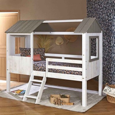 Lit cabane mi-hauteur Bois massif  LAO AKITEN RETAIL