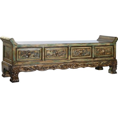 Banc en orme sculpté, Oriental RECOLLECTION