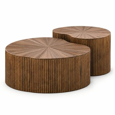 Table basse en teck à plateau motif soleil (x2) YOGY PIER IMPORT