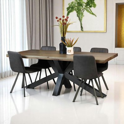 Table de repas 200 cm moderne pied central bois métal HUDSON PIER IMPORT