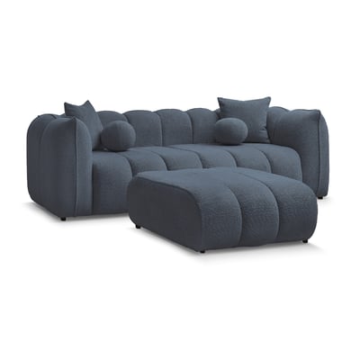 Canapé droit fixe 4 places en tissu bouclette avec pouf, DENVER BOBOCHIC
