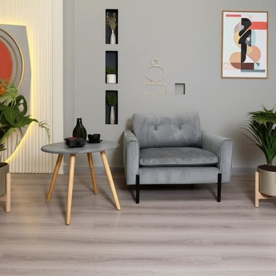 Bout de canapé rond pieds bois et plateau béton D65xH57cm PIER IMPORT