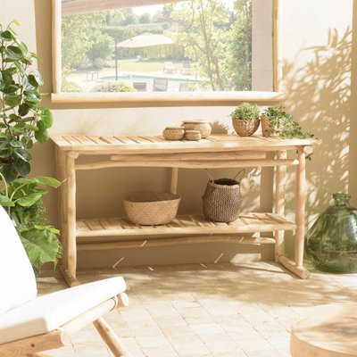 Console exotique teck naturel double plateau MANAK PIER IMPORT