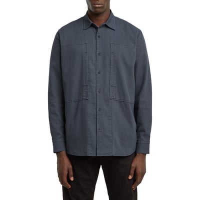 Chemise marine unie avec une col français et une coupe droite G-Star RAW