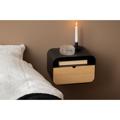 Chevet suspendu rectangulaire métal noir et bambou 1 tiroir 1 niche - JANE HELLIN, DEPUIS 1862