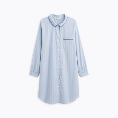 Chemise de nuit col classique en popeline de coton, ESSENTIEL RAYÉ LAURENCE TAVERNIER
