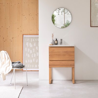 Meuble salle de bain en teck massif et terrazzo moon 60 cm EDGAR TIKAMOON