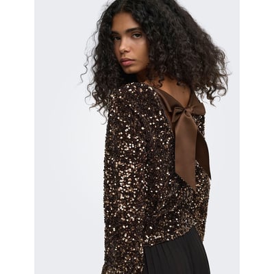 Top met zecchino's, lange mouwen, strik op de rug ONLY