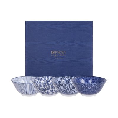 4 Bols Porcelaine Nippon Blue Bleu Et Blanc Ø15 Cm TOKYO DESIGN STUDIO