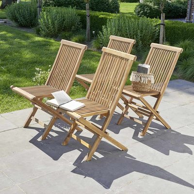 Chaise de jardin en teck huilé massif pliante (lot de 4) BALI BERAH GETAH