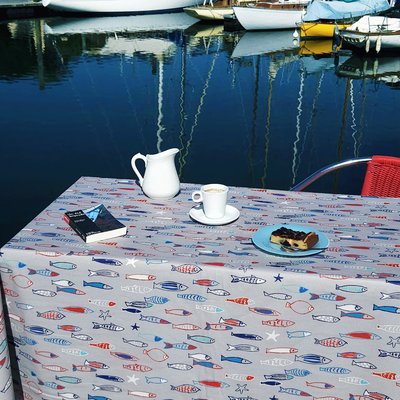 Nappe enduite carrée ou rectangle POISSONS FLEUR DE SOLEIL