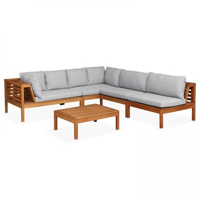 Salon de jardin bain 5 places en bois avec table, MAUPITI OVIALA
