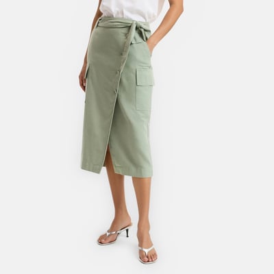 Lyocell/Cotton Wrapover Midi Skirt LA REDOUTE COLLECTIONS