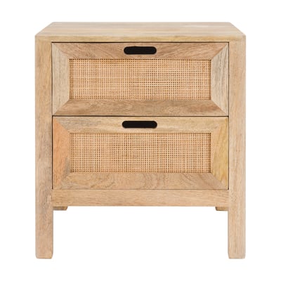 Table de chevet 2 tiroirs en bois de manguier et cannage - FÉLIX MAISON PAVANE