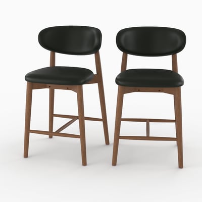 Lot de 2 chaises pour ilot central 64,5 cm en cuir et bois d'hévéa - YUNA MAISON PAVANE
