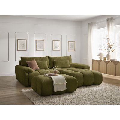 Canapé d'angle fixe 4 places en tissu texturé avec pouf, IVANE BOBOCHIC