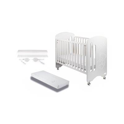Lit Bébé pour Matelas 60x120-Lovely-Blanc avec Kit Cododo INTERBABY