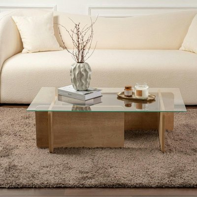 Table basse verre déstructurée – base effet chêne clair SALTA PIER IMPORT